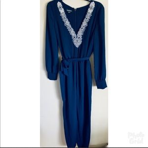 BeBe Navy Blue jumpsuit V-neck